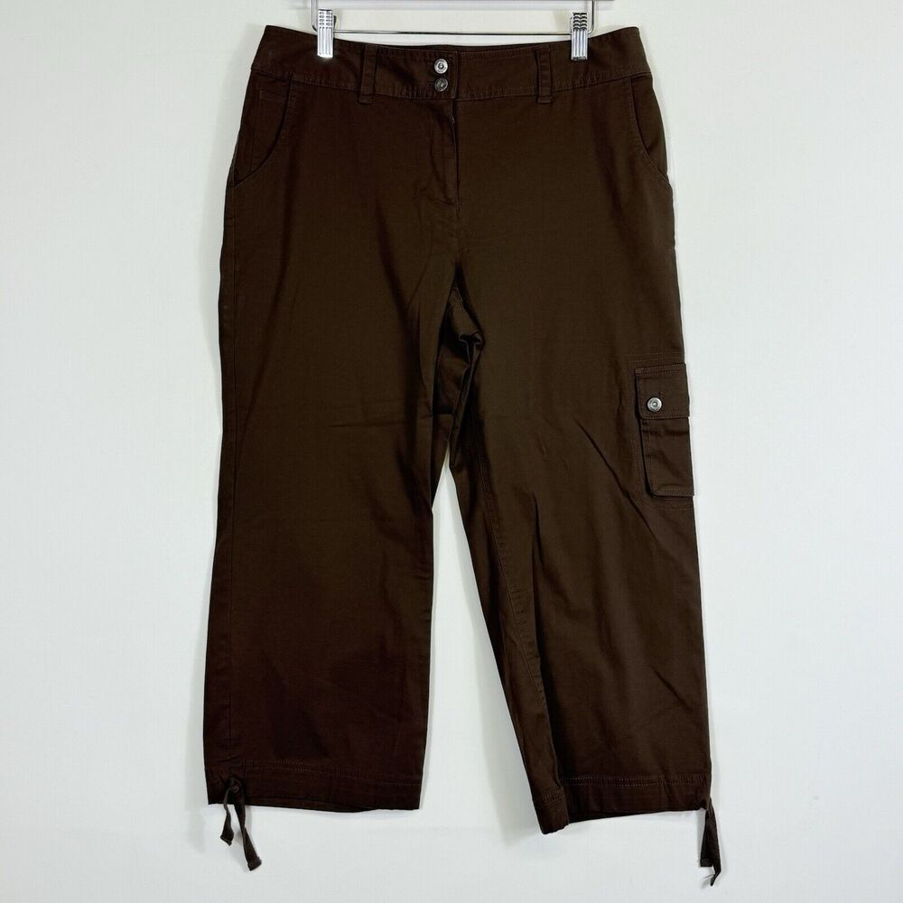 NEW Liz & Co Pants Women‎ 10 Brown Twill Capris Coastal Capsule Office Casual